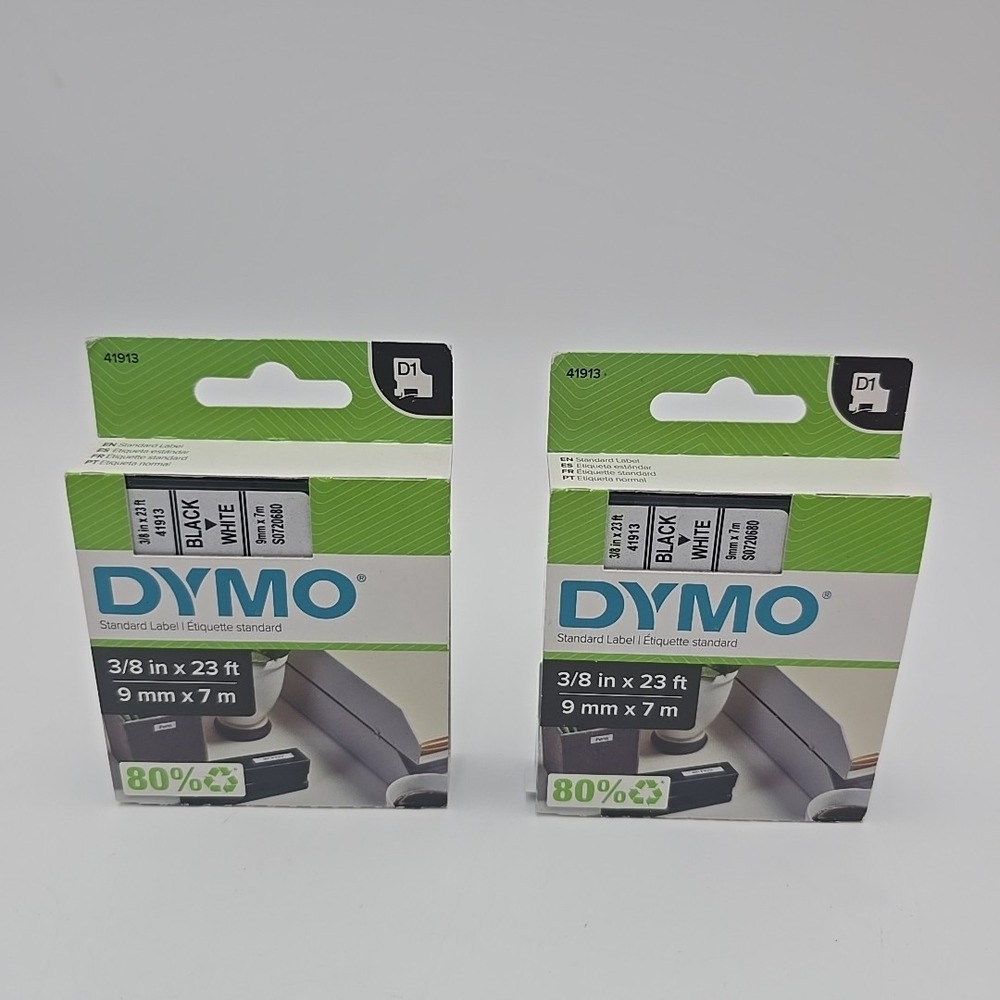 Qty 2  Dymo D1 41913 Label Maker Tape 3/8" X 23' Black Refill Label Writer  NEW!
